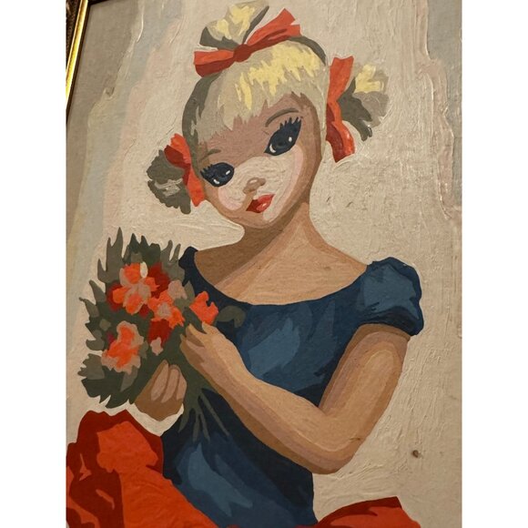 VTG Framed MCM 1960s Big Eyed Ballerina Girl Oil Painting On Canvas Maio 3D Text - Picture 5 of 5